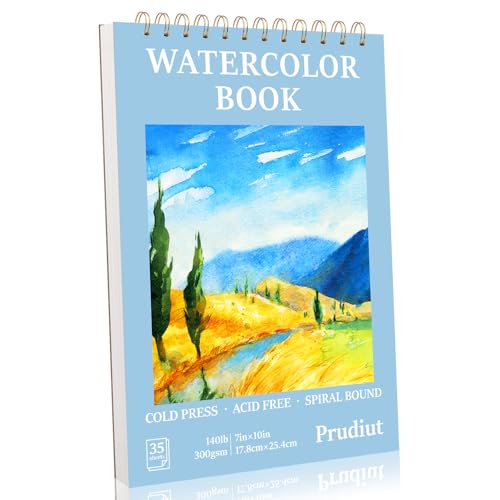 Watercolor Paper Pad 7x10 in, 35 Sheets, 140 Lb Cold Press, Spiral | 300 Gsm Textured Paper, Good Water Absorption, Perforated Pages, 360° Spiral Binding, for Watercolor and Mixed Media - size: 7x10 Inch