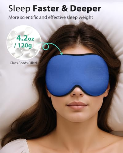 MABAO Weighted Sleep Mask, 100% Blackout Blindfold for Sleeping, Blue - color: Blue