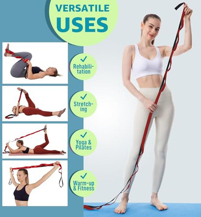 Calf Stretcher Multi Loop Stretch Strap - Physical Therapy Strap for Stretching, Calf Stretch Yoga Belt with Loops, Hamstring Stretcher, Leg Stretch Band, Fascia Stretcher & Arch Support Bands for Feet - color: Red