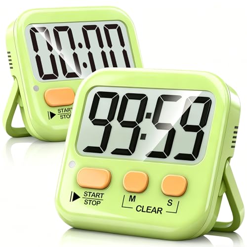 Antonki 2 Pack Digital Timer for Kids Classroom Kitchen Timers for Cooking | w/ Battery, Easy to View, Alarm, Mute Mode, Count Down/Up, Magnetic, Kickstand, Hanging, Classroom Timer for Teacher Supplies - color: Light Green