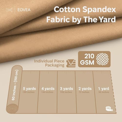 EOVEA - Cotton Spandex Fabric by The Yard - 4 Way Stretch Jersey Knit - Spandex & Cotton T-Shirt Fabric - Lightweight, Breathable - 60" Wide Roll| 10 oz(Khaki, 1 Yard) - color: Khaki, size: 1 Yard