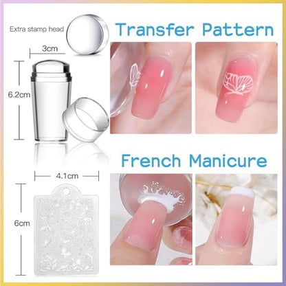 Biutee 15Pcs Nail Stamping Kit Nail Stamp Plate 8 Nail Stamping Gel Polish | 1 Nail Stamper and Scraper with Storage Bag, Nail Stamper Kit Flower Leaves Star Template Design - color: 27 Piece Set