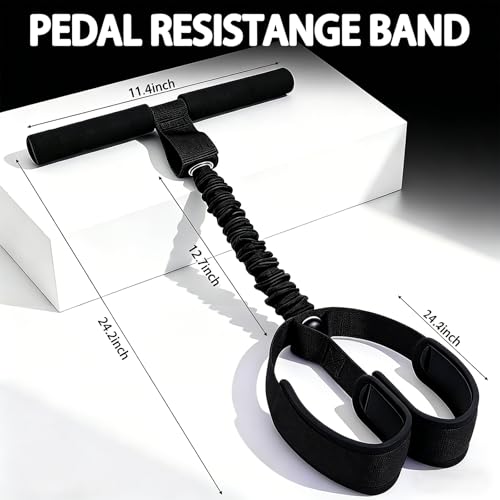 Upgraded Pedal Resistance Band with Handle, Thickened Latex Tubes and Soft Foam Fabric Foot Pedal, Abdomen, Waist,Core/ABS, Arm, Leg,Arms Equipment Gift for Women,Physical Therapy - color: Black