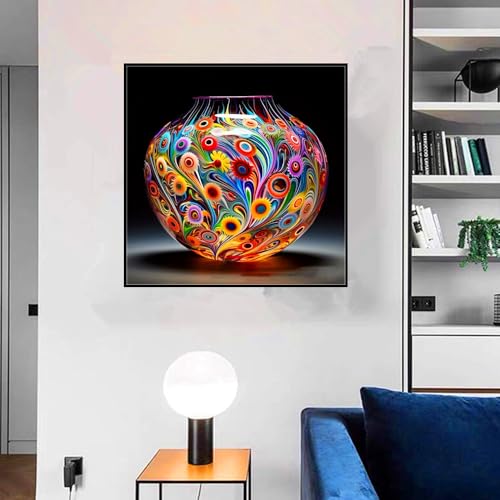 5D DIY Diamond Painting Kits,Round Vase Drill Diamond Art Kits for Adults Beginner, Perfect for Home Wall Decor and Gift - style: Art Deco