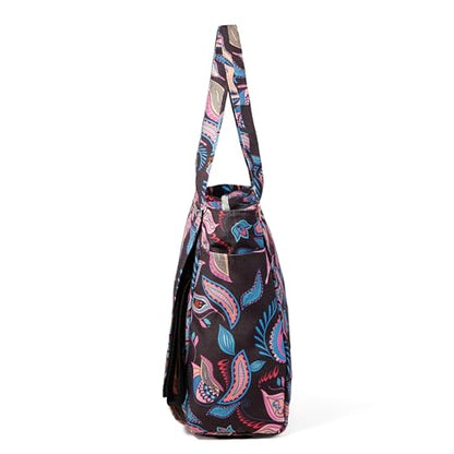 Floral Paisley Pattern Yoga Bag, Canvas Tote with Blue and Pink Design, Spacious Carrier for Yoga Mat and Accessories - color: Black