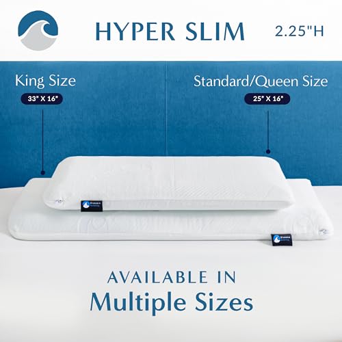 Bluewave Bedding Hyper Slim Gel Memory Foam Pillow for Stomach and Back Sleepers - Thin, Flat Design for Cervical Neck Alignment and Deeper Sleep (2.25-Inches Height, Standard Size) - size: 2.25"H (Standard), style: Gel Memory Foam