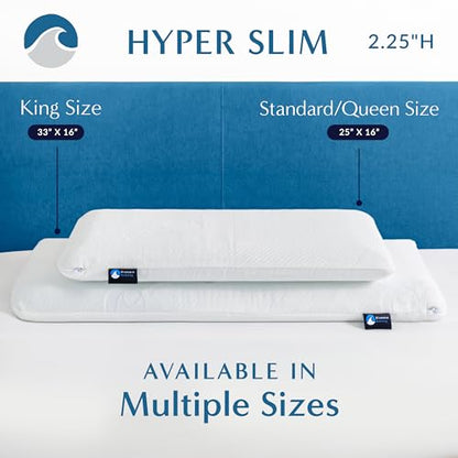 Bluewave Bedding Hyper Slim Gel Memory Foam Pillow for Stomach and Back Sleepers - Thin, Flat Design for Cervical Neck Alignment and Deeper Sleep (2.25-Inches Height, Standard Size) - size: 2.25"H (Standard), style: Gel Memory Foam