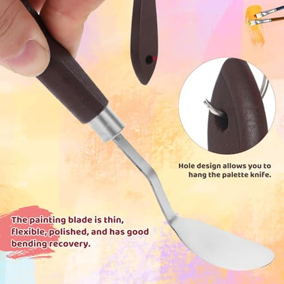 2 Pcs No.20 Palette Knife, 22mm Width Pallet Paint Spatula Stainless Steel Oval Art Spatula with Wood Handle Metal Paint Pallet Knife for Acrylic Painting Oil Canvas Mixing Spreading Cake Decorating