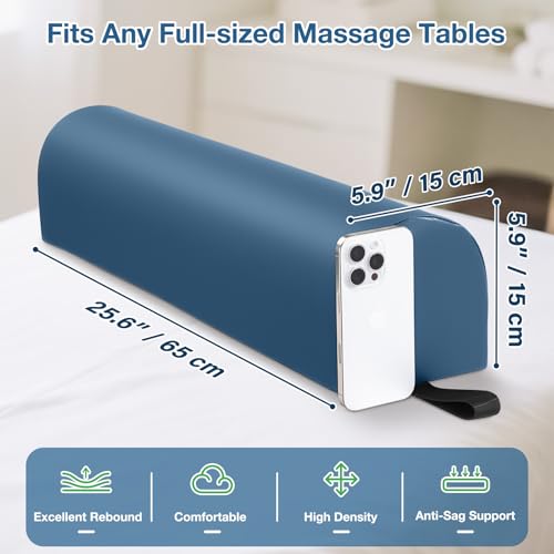3/4 Round Massage Bolster, PU Leather Bolster Pillow for Legs, Blue | 26x6x6 inch Leg Bolster for Massage Table with Strap Handle, Physical Therapy Bolsters Under Back Knee Ankles Pain Relief - color: 3/4 Round - Blue