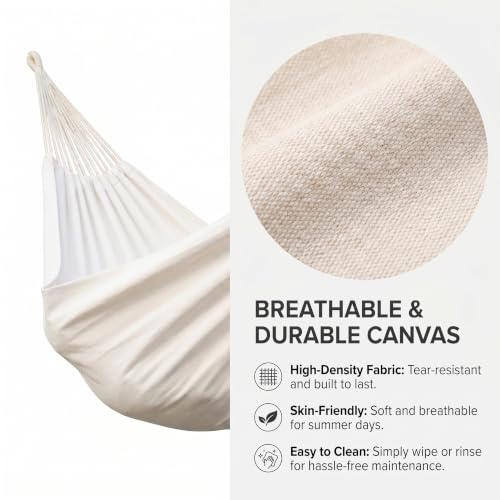 Canvas Hammock 122" Long X 59" Wide 2 Person Hammock 440 pounds Maximum Weight Applicable Scenes in Courtyard Autumn, Indoor Hanging Chairs, Beach Leisure (White, Full) - color: White, size: Full