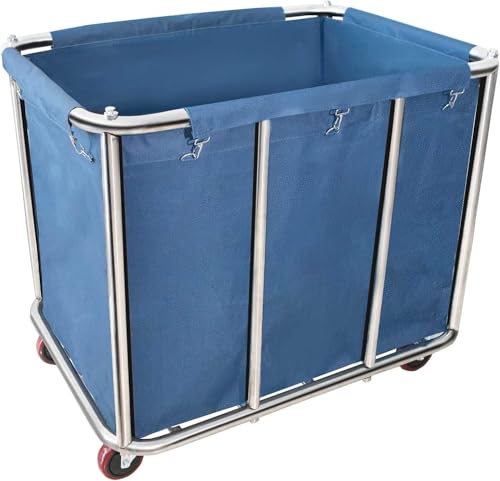 400L Industrial Rolling Laundry Cart,Commercial Laundry Basket with Wheels - color: Blue - 11.35 Bushels - 5