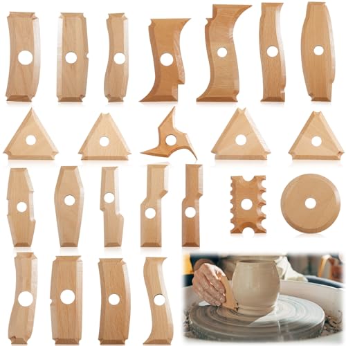 Amylove 23 Pcs Pottery Ribs Pottery Trimming Tools Foot Shaper Profile Rib Foot Ring Tool for Ceramics Carving Clay Molds Enthusiasts Creators Bundle (Practical Style, Natural Wood Color) - color: Natural Wood Color, size: Practical Style