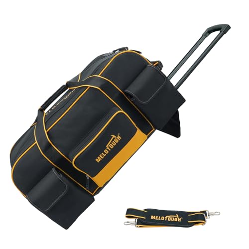 MELOTOUGH Rolling Tool Bag with Wheels,Large Capacity Tool Bag Organizer with Concealed Telescoping Handle for Electrician,Construction,HVAC,Technician (Yellow/Black) - color: Yellow/Black