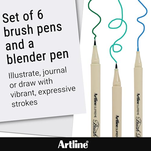 Artline SUPREME Brush Pens | AP Certified Safe for Kids | Blur Resistant Ink | EPFS-F | Flexible Brush Nib Creates Unique Wide & Fine Lines | Assorted Botanical 7-Pack - size: 7-Pack Botanical