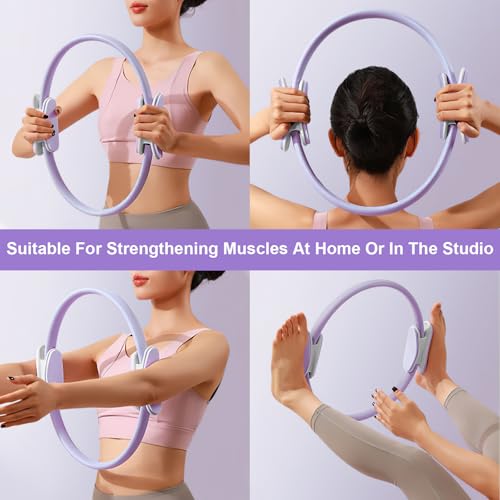 Pilates Ring 15 Inch Magic Circle Ring, Dual Padded Handles Pilates Rings Circle, Adjustable Yoga Ring - color: Purple