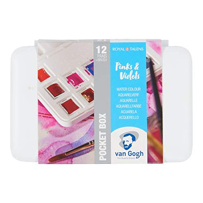Van Gogh Watercolor Paint Set, Plastic Pocketbox, 12-Half Pan Pinks & Violets Selection - color: 12 Pinks & Violets (Plastic Pocketbox), style: Half Pan