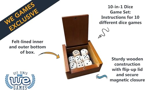 WE Games Wooden Dice Box with 8 Rounded Wooden Dice - Instructions for 10 Dice Games (Pack of 2) - size: 19mm (Pack of 2)