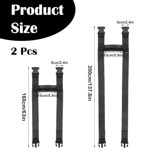 2Pcs 2 Size Black Carrying Strap with Handle, 63 inch 137.8 Inch | Adjustable Nylon Moving Belt for Yoga Mat Straps for Carrying Heavy-Duty H-Shaped Design Luggage Strap
