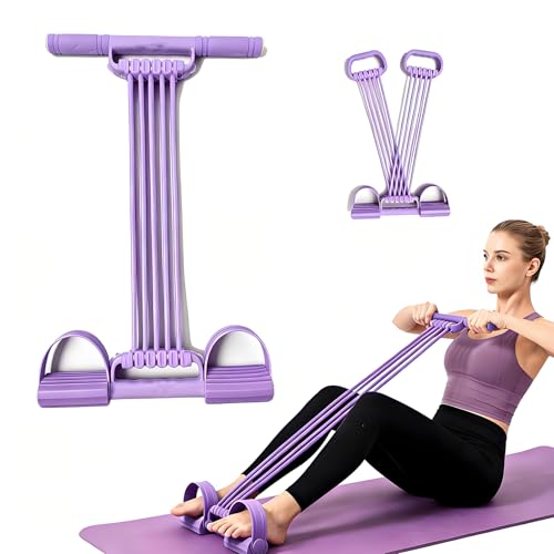 3-in-1 Pedal Resistance Band with Handles,10-Tube Multi-Functional Pedal Resistance Band,Natural Rubber Tension Rope for Abs,Arms,Waist,Legs & Home Fitness - color: Purple