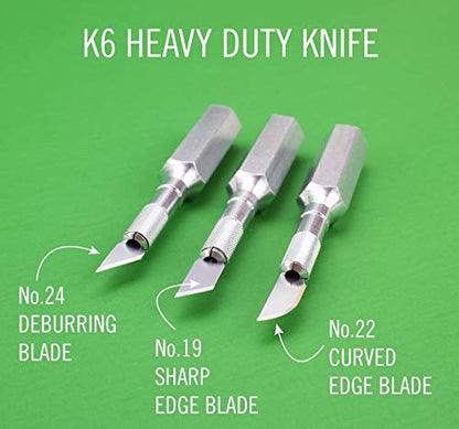 Excel Blades K6 Heavy-Duty Precision Knife – Hexagonal Metal Handle with Angled #19 Blade – Easy-Change Craft Knife for Cutting Thick Materials, Paper, Plastic and Wood - Made In USA