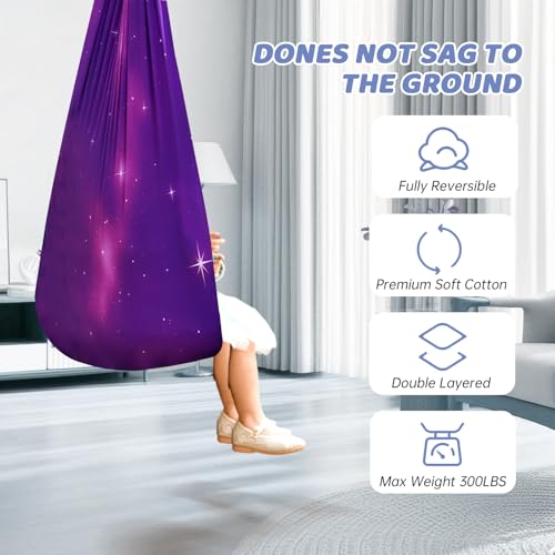 Aokitec Sensory Swing Kids & Adults, Double-Layer Indoor Outdoor Hammock | Therapy swing, Special Needs, Autism, Adjustable, Double-layer Polyester Holds 300LB, Swivel Hanger, All Hardware Included - color: Galaxy Purple