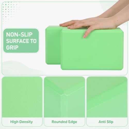 Wettarn 6 Pack Yoga Blocks 9 x 6 x 4 Inch EVA Foam, Lightweight | Non Slip, Yoga Props Accessories for Pilates, Stretching and Meditation - color: Green
