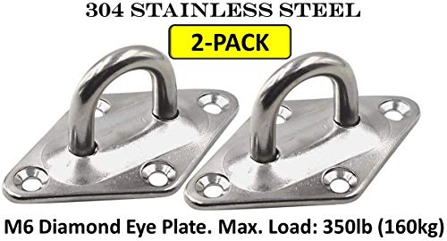 Heavy Duty Hammock Kits & Ceiling Hook Diamond Pad Eye Plates, 304 Stainless Steel & Black Zinc Galvanized Steel Corrosion Resistant, 2, 4 & 8 Packs - color: 2-Pack-Silver-M6