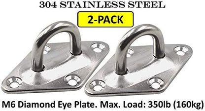 Heavy Duty Hammock Kits & Ceiling Hook Diamond Pad Eye Plates, 304 Stainless Steel & Black Zinc Galvanized Steel Corrosion Resistant, 2, 4 & 8 Packs - color: 2-Pack-Silver-M6