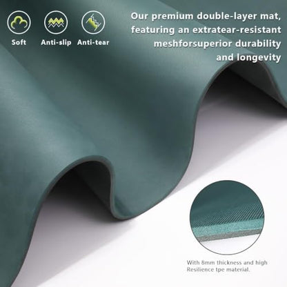 Wide Yoga Mat-80cm Extra Thick 1/3'' Fitness Exercise Mat Carry Strap - color: Dark Green