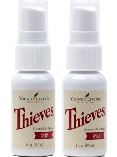Young Living Thieves Spray | 1 oz | Portable Cleaner Spray, Formulated with Water & Alcohol, Ideal for Travel Essentials & Home; Fits in Backpack, Luggage, or Purse | 2 Pack - size: 1 Fl Oz (Pack of 2)