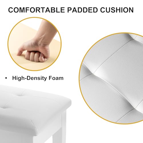 Duet Piano Bench with Storage, Wooden Piano Stool with Waterproof Padded Cushion, Bench Seat for Vanity, Living Room, Bedroom (White) - color: Duet-white