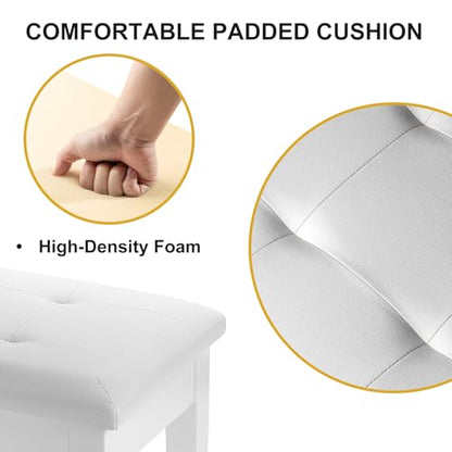 Duet Piano Bench with Storage, Wooden Piano Stool with Waterproof Padded Cushion, Bench Seat for Vanity, Living Room, Bedroom (White) - color: Duet-white