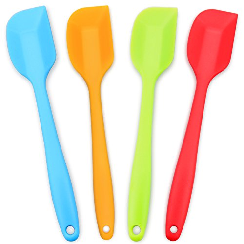 Silicone Spatula 4-piece Set,Heat-Resistant Spatulas,Non-stick Rubber Spatulas with Stainless Steel Core - color: Blue/Orange/Green/Red, size: Large