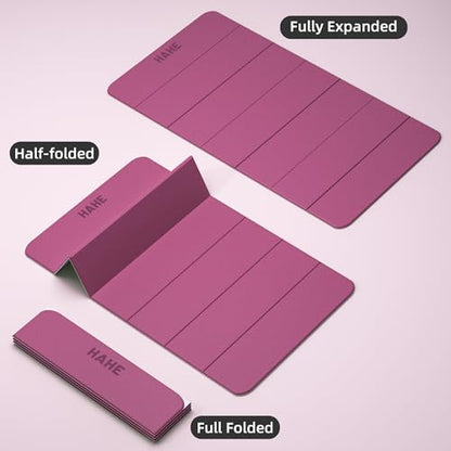 HAHE Extra Wide Folding Exercise Mat 75"x40"x0.4" TPE Fitness Mat - color: Deep Pink & Light Pink
