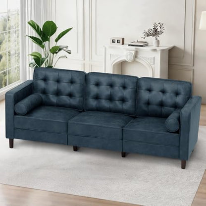 84" Suede Leather Sofa with 2 Soft Pillows, Blue - color: Blue, size: 84" Sofa