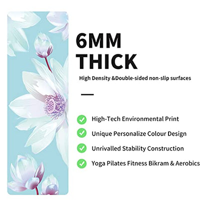 nuveti Yoga Mat Print Extra Thick TPE Non Slip Fitness Exercise Mat with Carrying Bag,72"x24" Extra Thick 6MM Exercise & Workout Mat for Yoga, Pilates Fitness and Floor Exercises - color: Flower-C