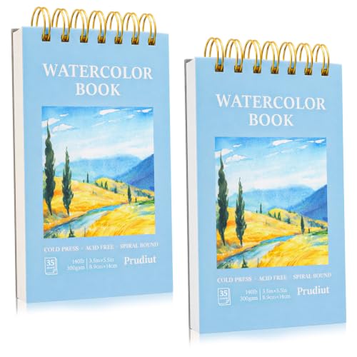 2 Pack Watercolor Paper Pads, 3.5 x 5.5 in, 35 Sheets, 140 Lb Cold Press | Spiral Bound, Tear-Out Pages, 300 Gsm Paper, Good Absorption, for Painting, Sketching, Mixed Media - size: 2 Pack/3.5x5.5 Inch