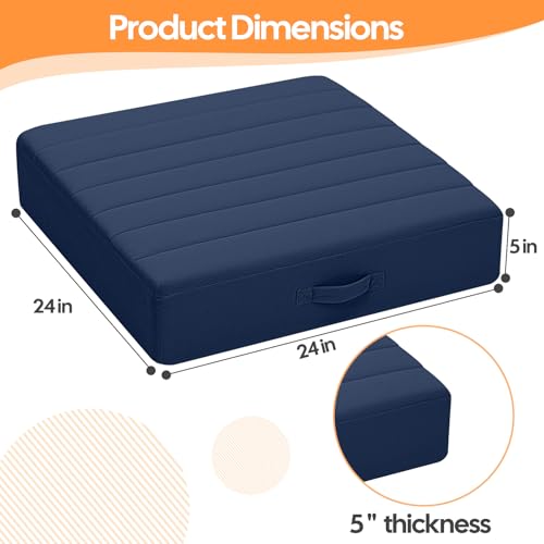 MeMoreCool 24 Inch Square Floor Pillow for Adults, Navy Foam Floor Cushion - color: Navy Blue, size: 24 Inch
