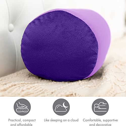 Microbead Bolster Neck Roll Pillow, 14x8 in Cylinder Tube, Paril Purple | Silky feel fabric helps prevent wrinkles & hair breakage; feather-light beads gently cushion head & shoulders as you rest - color: Paril Purple