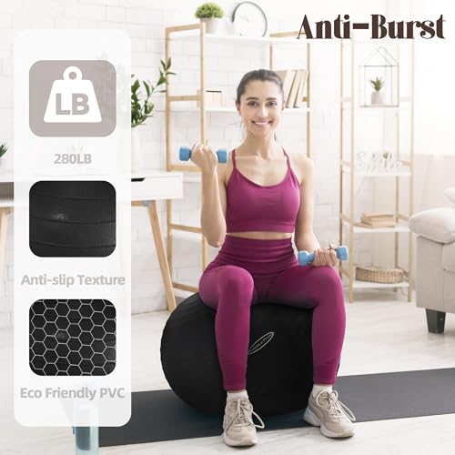 Fitvids Anti-Burst and Slip Resistant Exercise Ball Yoga Ball Fitness Ball Birthing Ball with Quick Pump - color: Black, size: L(23-26in/58-65cm)