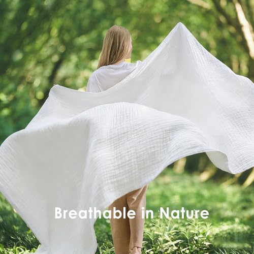 EMME Cotton Muslin Large Throw Blanket Couch Breathable Gauze Soft Lightweight Bed Blankets Adults (White,50"x70") - color: 04-white-1, size: Large Throw (50" X 70")