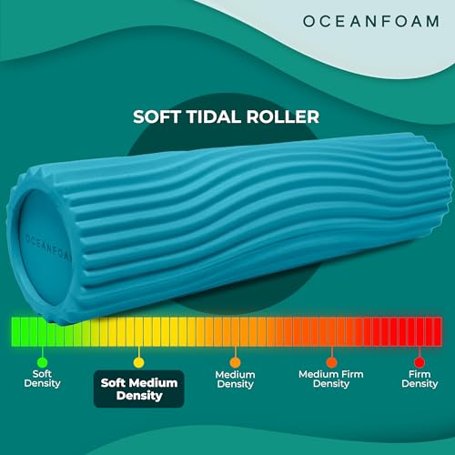 Oceanfoam Soft Tidal Roller (Miami Blue) - Low Density Foam Roller for Physical Therapy, Back Pain, Exercise & Stretching - Wave Textured - Yoga, Athletics, & Wellness - Full Size, 20" x 5" - color: Miami Blue