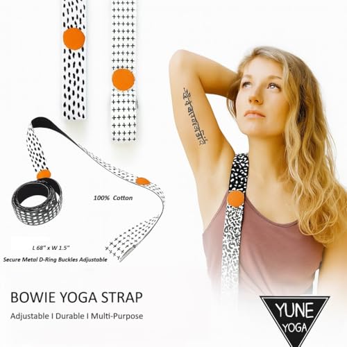 Yune Yoga Bowie Yoga Strap – 68" 100% Cotton Stretching & Carrying Strap with Metal D-Ring – Yoga Accessory for Pilates, Flexibility & Home Practice