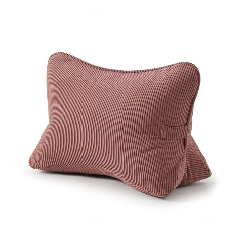 Pat. Pend. Corduroy Back Pillow for Sitting Up & Reading, Ergonomic Triangle Lumbar Support Cushion for Sofa, Armchair & Bed, Removable Cover, Brick Brown - color: Brick Brown