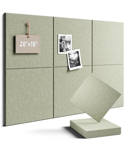 28" x 18" Felt Bulletin Board Tiles, Solid-Tile, Sage | 6-Pack Cork Board Alternative, 30 Adhesive Tabs, Push Pin Board, Wall Decor, Office, Home, Classroom, Dorm - color: Sage, size: Solid-Tile