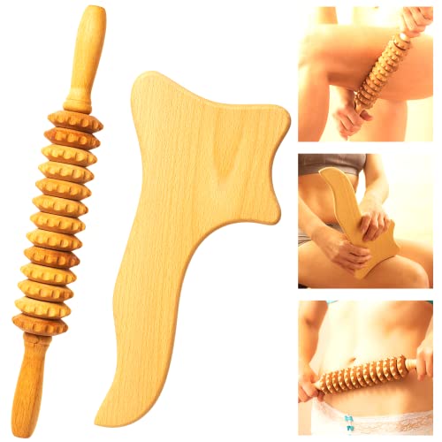 Neck Massager Roller Stick and Gua Sha - Wooden Foam Roller Massage Tools for Relaxation, Pain Relief, and Improved Circulation - Ideal for Back, Shoulder, and Neck Therapy - color: Roller & Paddle