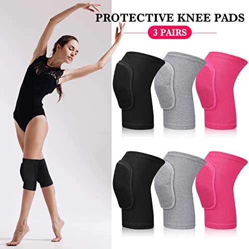 Eurzom 3 Pairs Dance Knee Pads Women Non-Slip - color: black, gray, rose