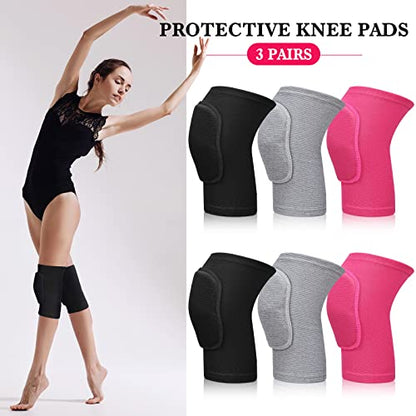 Eurzom 3 Pairs Dance Knee Pads Women Non-Slip - color: black, gray, rose