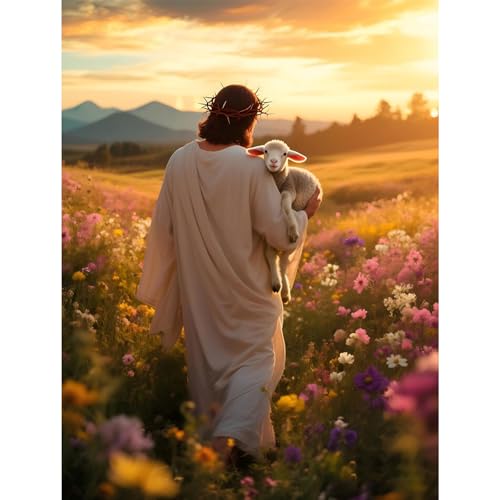 Jesus Diamond Art Kits for Adults,God and Lamb Diamond Painting Wall Decor | Diamond Art Kit for Beginners, 5D DIY Full Drill Diamond Painting Gem Art, Home Wall Art Gifts(12x16 inch) - color: DP03924