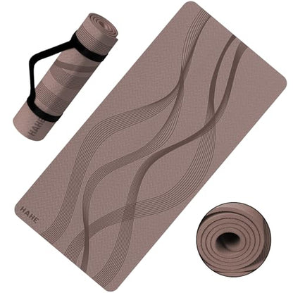 Yoga Mat High Density Exercise Mat, 76"x32"x0.27"Thick Wide & Large Yoga Mat for Women Men, Professional POE Workout Mat for Yoga, Pilates, Fitness & Stretching - color: Dark Brown